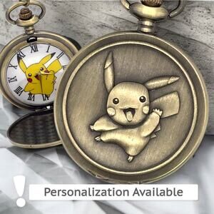 Pikachu Pokemon Pocket Watch - Yellow Lightning Thunderbolt Vintage Look Gift